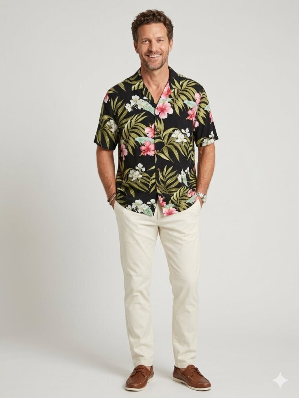 Kalaheo Men's Size 2XL Black Tropical Print Short Sleeve Hawaiian Shirt Vintage